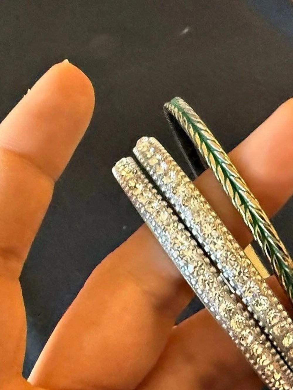 Rhinestone & Braided Bracelet Set in Silver & Green Like New